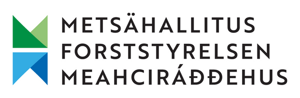 Metsähallituksen logo 3 kielellä (Suomi, Ruotsi, Saame)