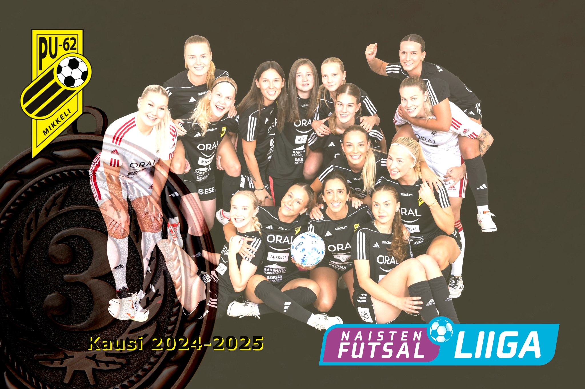 PU-62 on Naisten Futsal-Liigan pronssimitalisti - kuvapohja Mikko Kankainen OY